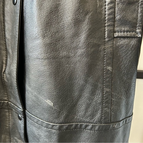 [XS] Vintage Danier Leather Moto Style Trench Coat Black Rabbit Fur Hood Winter - Picture 10 of 15